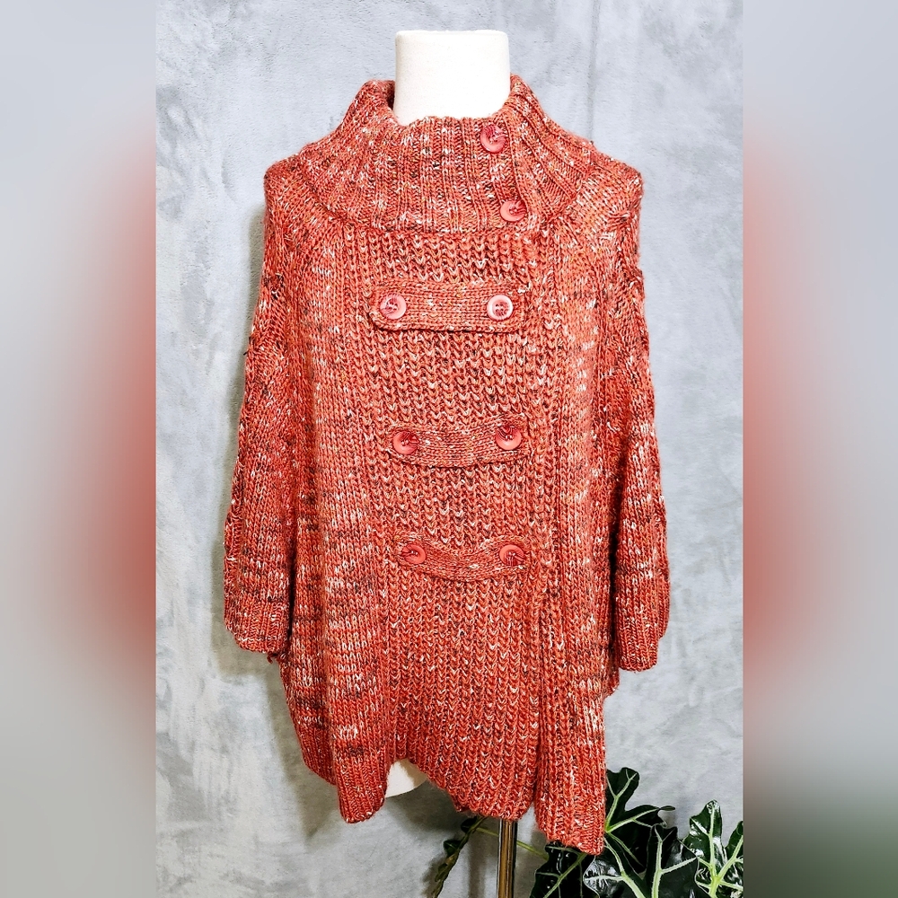 Parkhurst Wool Blend Knit Cape Cardigan Snap Closure Women's M Soft Cozy Cottage